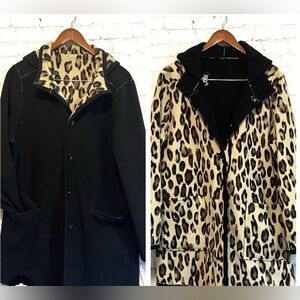 Susan Graver Weekend Reversible Polar Fleece Coat animal print/black XL EUC